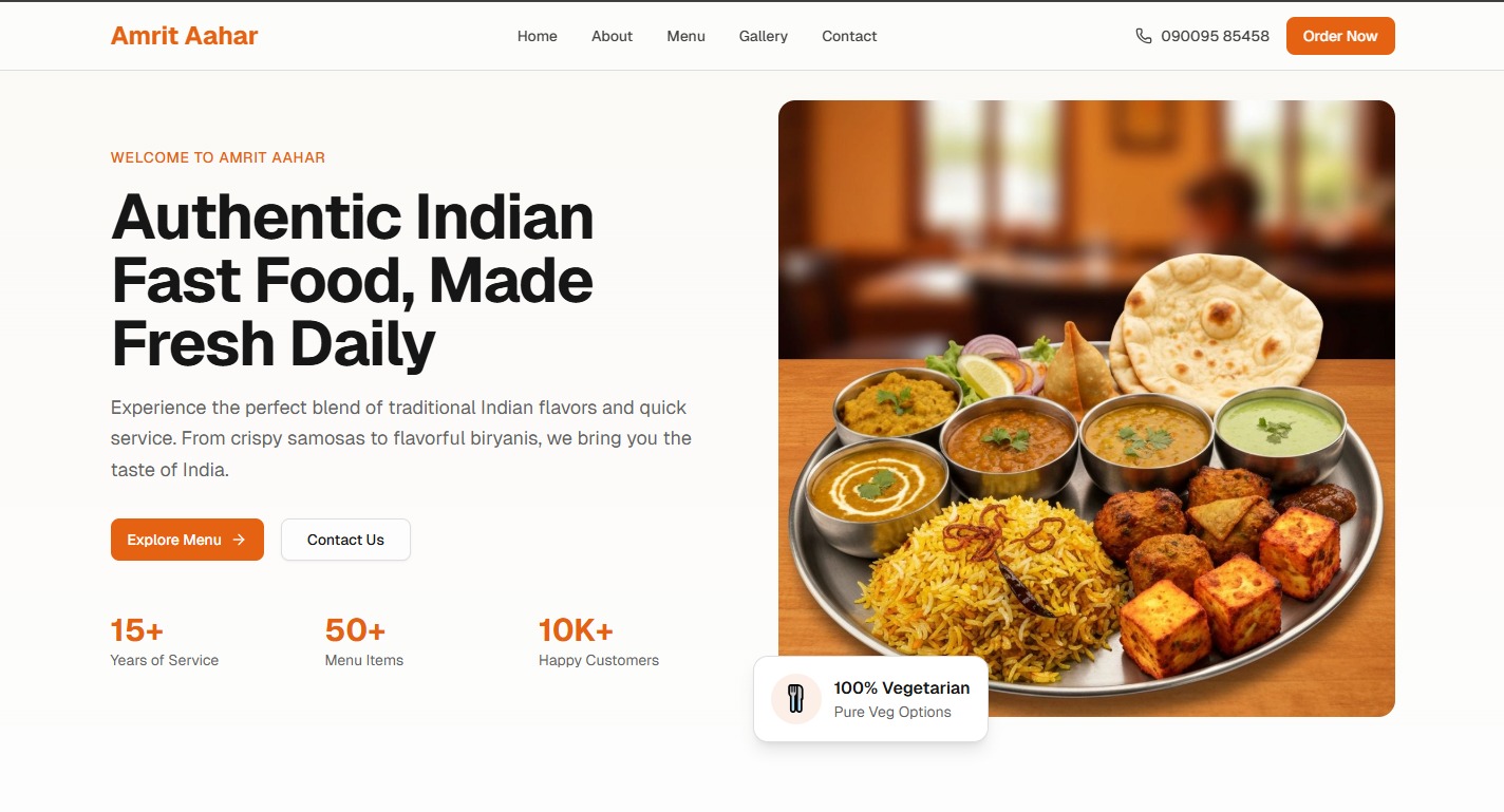 Amrit Aahar Restaurant Website